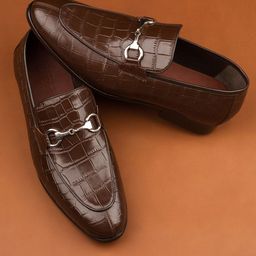 Dapper Shoes Co. Men Textured Leather Formal Loafers-image-55