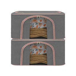 Kuber Industries Grey & Pink Set of 2 Reusable Drawer Organisers With Handles-1