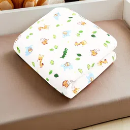 Kuber Industries White & Green Floral Printed Summer Cotton 210 GSM Single Bed Blanket-62