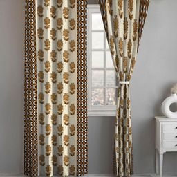 Lunar Days Brown Set of 2 Floral Room Darkening Long Door Curtain-image-34
