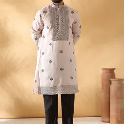 KRAFT INDIA LUXE Men Ethnic Motifs Yoke Design Regular Sequinned Kurta with Trousers-picture-11