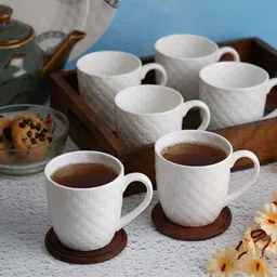 Aura White 6 Pieces Glossy Ceramic Embossed Coffee Mugs 120ML-image-80