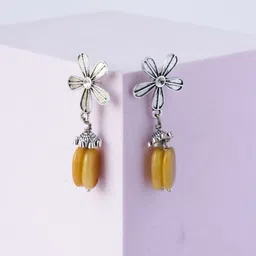 Shrim jewels Brass-Plated Gemstone Beaded Floral Shaped Oxidised Drop Earrings-picture-13