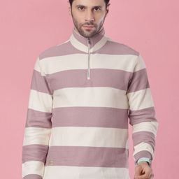 V-Mart Men Striped High Neck Knit Pullover Casual Sweatshirt-picture-14