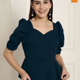 Metronaut Women Pack Of 2 Round Neck Puff Sleeve Regular Top-image-24
