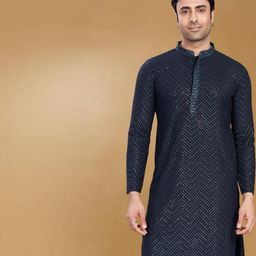 Pulseiq Men Chevron Embroidered Festive Straight Kurta-image-95