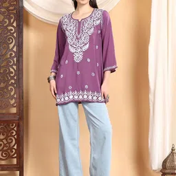 Poshak Chikan Studio Ethnic Motifs Embroidered Chikankari Modal Chikankari Kurti-picture-46