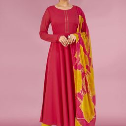 THE FAB FACTORY Women Solid Round Neck Long Sleeves Kurta With Dupatta-image-76