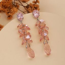 DressBerry Silver-Plated Artificial Stones And Beads Contemporary Shaped Drop Earrings-6