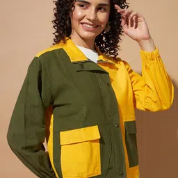 The Dry State Women Colourblocked Corduroy Open Front Jacket-image-42