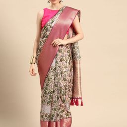 DIVASTRI Floral Zari Silk Blend Muga Saree-picture-3