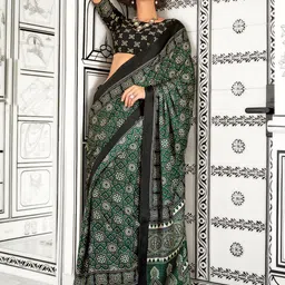 anouk rustic Anouk Ajrak Block Pure Crepe Block Print Saree image 2