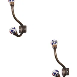 IndianShelf Blue & White 2 Pieces Ceramic Floral Wall Hooks-32