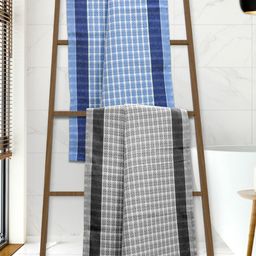Athom Living Blue & Grey 2 Printed Cotton 210 GSM Bath Towel-image-82
