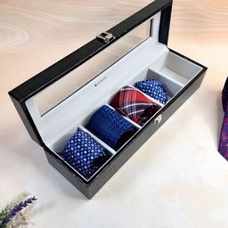 La Trove Men 5 Slot Black Leather Tie Organizer Box for Wardrobe Closet-image-45
