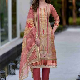 MOJILAA Women Ethnic Motifs Printed Regular Sequinned Kurta with Trousers & With Dupatta-13