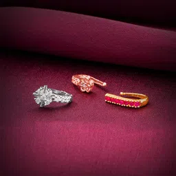 Yellow Chimes Set Of 3 Rhodium-Plated AD Studded Crystal Stud Nosepin-12