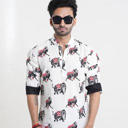 Style Matters Men Standard Fit Animal Printed Band Collar Cotton Casual Shirt-image-14