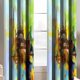 Aura Green & Blue 2 Pieces Abstract Printed Long Door Curtain-image-57