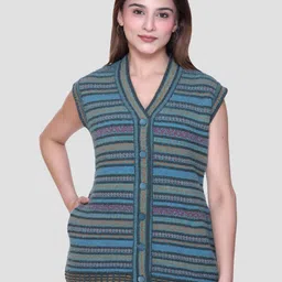 aarbee Women V-Neck Striped Sweater Vest-picture-8
