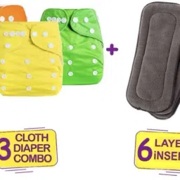 All New Solid Multicolour Nappy Cloth Diaper With Black Layer Insert For Infants Baby New Born To 2 Year (3 Diaper+3 Insert)-4