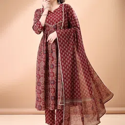 Anouk Ethnic Motifs Printed Regular Pure Cotton Anarkali Kurta With Trouser With Dupatta-5