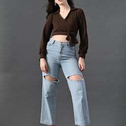 DressBerry Women Ribbed Mandarin Collar Crop Wrap Top-image-91