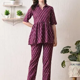 NUNCHII Printed Pure Cotton Shirt Collar Top & TrousersCo-OrdsSet-image-91