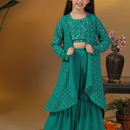 FASHION DREAM Girls Floral Embroidered Regular Top with Sharara & Shrug-picture-20