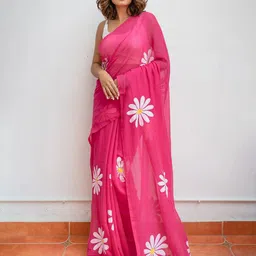 yourwish Floral Printed Pure Linen Saree-image-16