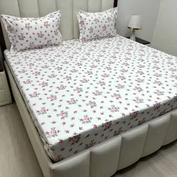 Pure Decor Royal Passion Pink Printed 300TC Pure Cotton Queen Bedsheet Set 2.28mx2.54m-image-69