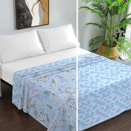 KLOTTHE Pack Of 2 Blue Floral AC Room 150 GSM Cotton Blend Double Bed Dohar-image-27