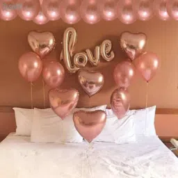 Solid Mylar Foil Love Shape Letter Balloon with Heart Foil and HD Latex Metallic Balloons for Birthday Wedding Valentine's Day Engagement Party Decorations (Rose Heart Love) Balloon-25