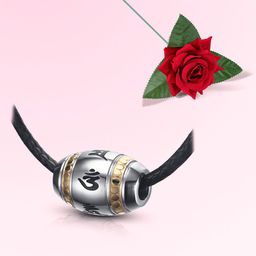 Peora Men Silver-Plated Om Drum Cylinder Shaped Pendant With Red Rose-image-41