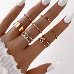 Shining Diva Fashion Set Of 7 Gold-Plated Stone-Studded Finger Rings-53