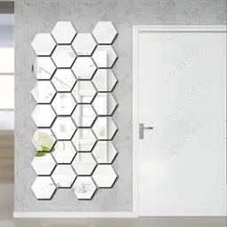 Wall1ders Silver Toned 30 Pieces Hexagon Acrylic Mirror Wall Stickers-39