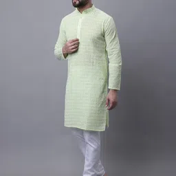 SOJANYA Men Embroidered Regular Pure Cotton Kurta with Pyjamas With Nehru Jacket image 2
