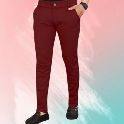 Men Regular Fit Maroon Lycra Blend Trousers-image-89