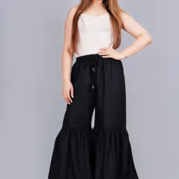 Women Flared Black Viscose Rayon Trousers-image-44