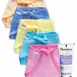 Babyhug U Shape Muslin Nappy Set Lace Extra Small Pack Of 5 - Multicolor- 1 Qty and Himalaya Herbal Diaper Rash Cream - 50 grams- 1 Qty-2