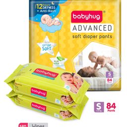 Babyhug Advanced Pant Style Diapers Small - 84 Pieces & 2 Packs of Babyhug Premium 98% Water Baby Wet Wipes - 80 Pieces-image-87