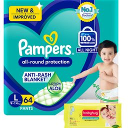 Pampers Pant Style Diapers Large - 64 Pieces & Babyhug Premium Baby Lemon Wipes - 72 Pieces (Pack of 2 )-7