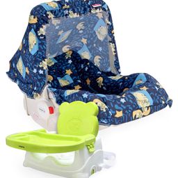 Babyhug Spring 5 in 1 Carry Cot Cum Rocker With Mosquito Net - Dark Blue AND Babyhug Raise Me Up Baby Booster Seat With Adjustable Food Tray & 3 Point Safety Harness - Green White-image-64
