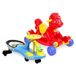 Babyhug Rock 'O' Ride Pony Ride-on - Red AND Babyhug Froggy Gyro Swing Car With Easy Steering Wheel - Blue-23