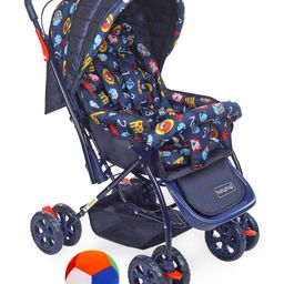 Babyhug Cosy Cosmo Stroller With Reversible Handle & Back Pocket - Navy Blue AND Babyhug Soft Ball Multicolor - 36 cm-7