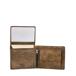 LOREM Men Brown & Olive Green Textured Two Fold Wallet with SIM Card Holder image 5