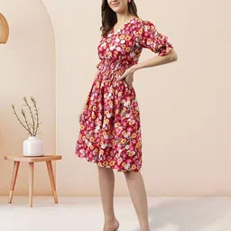BAESD Floral Print Puff Sleeve Crepe Fit & Flare Dress image 2