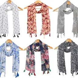 Floral Print Chiffon Women Multicolor Scarf, Fancy Scarf, Stole-image-89