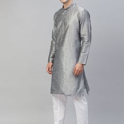 MANQ Men Grey Printed Kurta with Pyjamas image 2