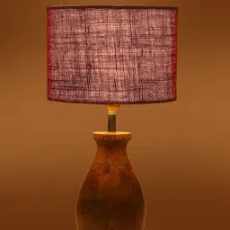 Devansh Maroon & Brown Jute Table Lamp With Wood Natural Base image 3